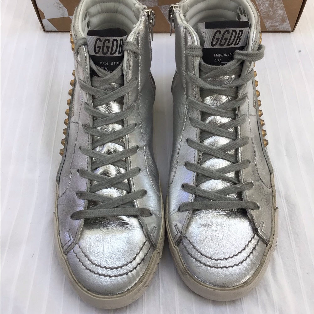 SOLD‼️GOLDEN GOOSE FRANCY SILVER STUDDED SNEAKERS - Picture 3 of 7